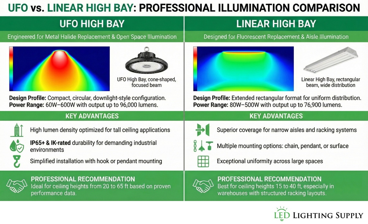 LED UFO vs LED Linear High Bay Infographic